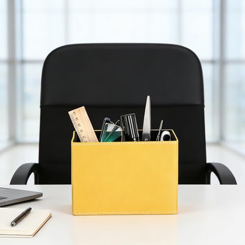 Leather Pen Holder Desk 2Pcs Desk Organizer Small Remote Home Black view 5