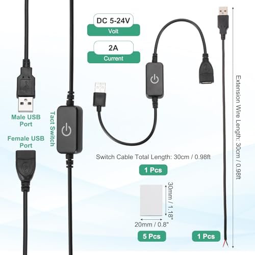 LED Strip Dimmer Switch, 1set DC 5-24V USB Light Cable Touch, Black view 2