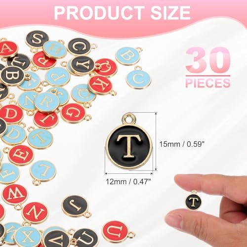 Letter Charm, 30 Pcs Capital Initial Alphabet t Letter Charm Double Sided view 2