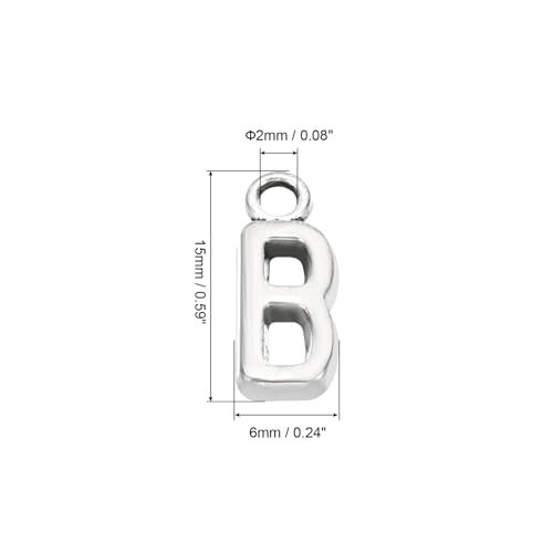 Letter Charm 50Pcs Alphabet Initial Charm Capital B Silvery, DIY Pendant view 2