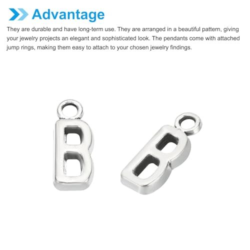 Letter Charm 50Pcs Alphabet Initial Charm Capital B Silvery, DIY Pendant view 5