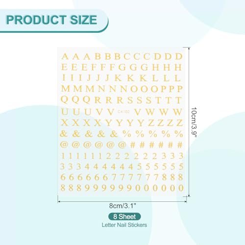 Letter Nail Stickers 8PCS 3D Self-Adhesive Gold view 2