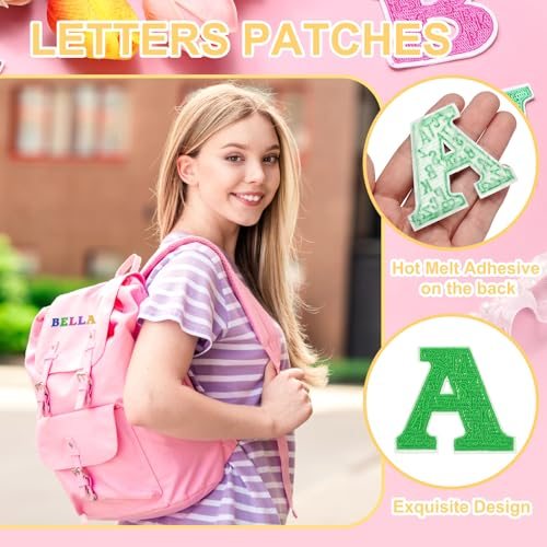 Letters Patches 6 Pcs Initial Letter A Iron on 2.36" Light Green view 3