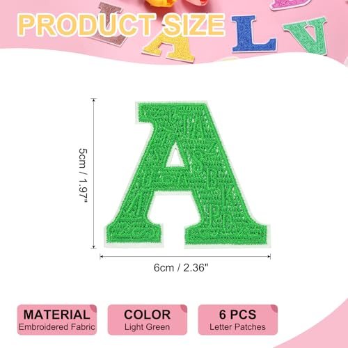 Letters Patches 6 Pcs Initial Letter A Iron on 2.36" Light Green view 2