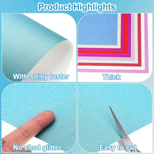 Light Blue Glitter Cardstock Paper, A4 Size (8.3x11.7 Inch), 250gsm view 3