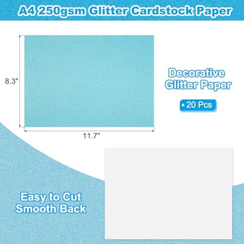 Light Blue Glitter Cardstock Paper, A4 Size (8.3x11.7 Inch), 250gsm view 2