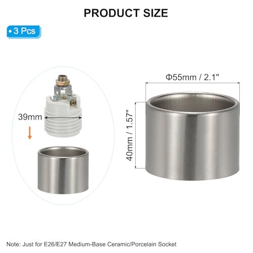 Light Socket Shade Ring E26 E27 Medium Base 3Pc Nickel 40mm / 1.57" view 2