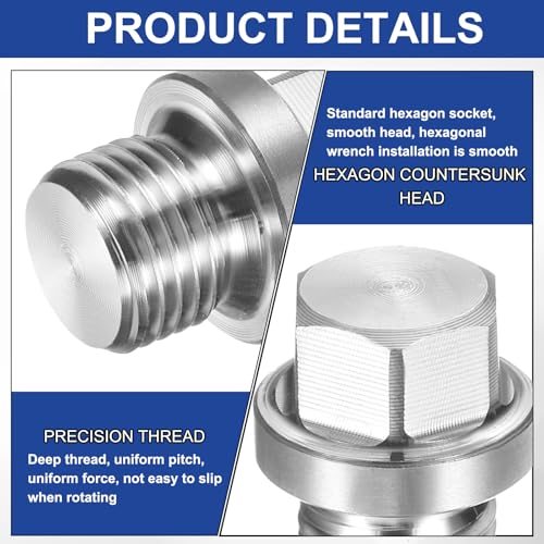 M10 x 1.5 Male Pipe Plug 4 Pcs Oil Drain Plug 304 Stainless Steel Metric view 3