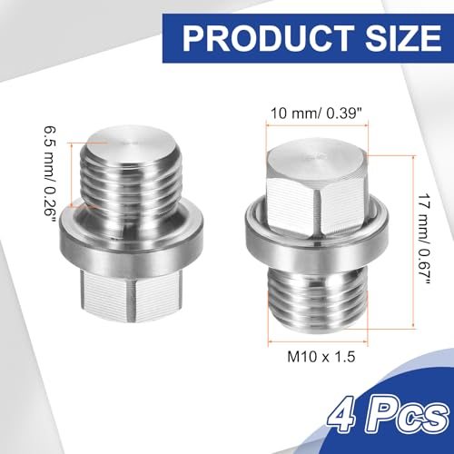 M10 x 1.5 Male Pipe Plug 4 Pcs Oil Drain Plug 304 Stainless Steel Metric view 2