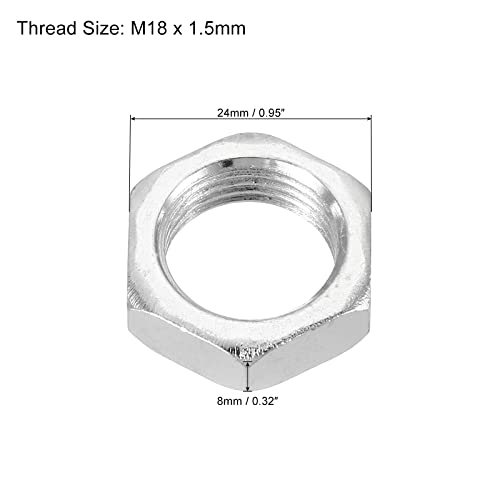 M20 x 1.5 Steel Hex Nuts, Metric Thread Zinc 20 Pack 8mm Height view 2