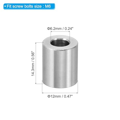 M6 Aluminum Spacers, 10 Pcs Metal Spacers 6.2mm ID x 12mm OD x 14.3mm L view 2