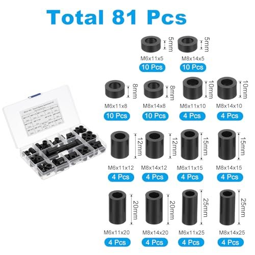 M6 M8 Nylon Spacer, 81Pcs Round Spacer Standoff Non-Threaded Assortment view 2