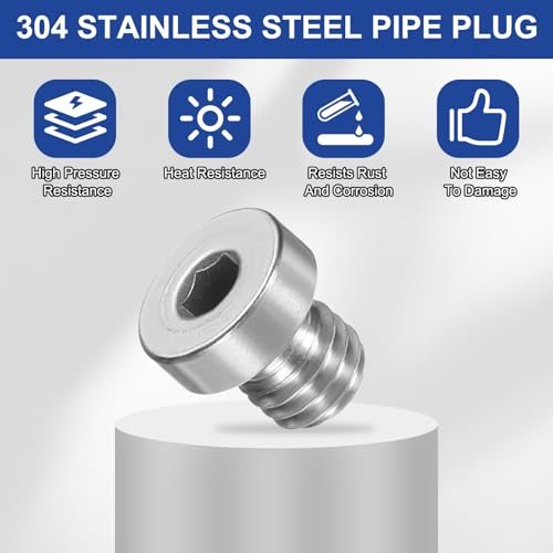M8 x 1.25 Stainless Steel Pipe Plug 5 Pcs Metric Male Internal Hex Thread view 4