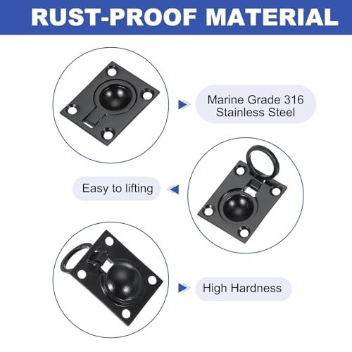 Marine Grade, Square Recessed Door Pull, Hidden Boat Hatch Latch view 3