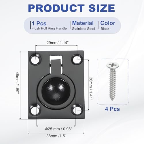 Marine Grade, Square Recessed Door Pull, Hidden Boat Hatch Latch view 2