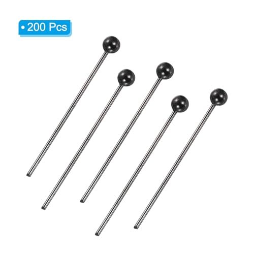 Matte Black Ball Head Pins 24 Gauge 18mm Wire Brass, Round Ball Metal End view 3