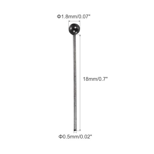 Matte Black Ball Head Pins 24 Gauge 18mm Wire Brass, Round Ball Metal End view 2