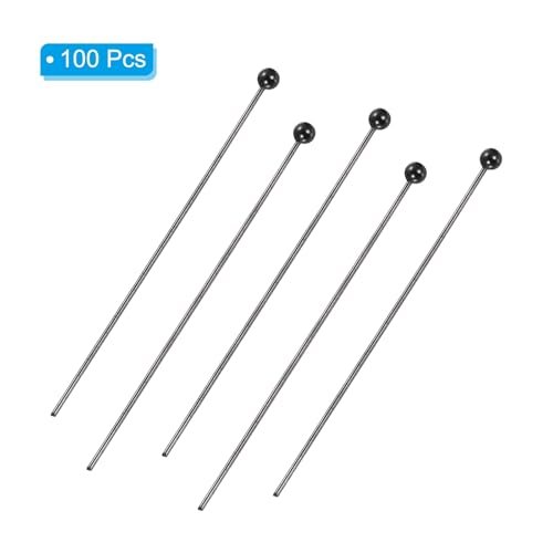 Matte Black Ball Head Pins 24 Gauge 40mm Wire Brass, Round Ball Metal End view 3