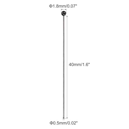 Matte Black Ball Head Pins 24 Gauge 40mm Wire Brass, Round Ball Metal End view 2