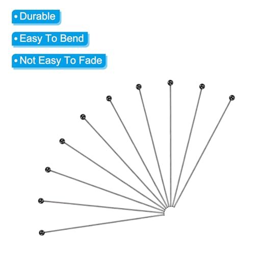 Matte Black Ball Head Pins 24 Gauge 40mm Wire Brass, Round Ball Metal End view 4