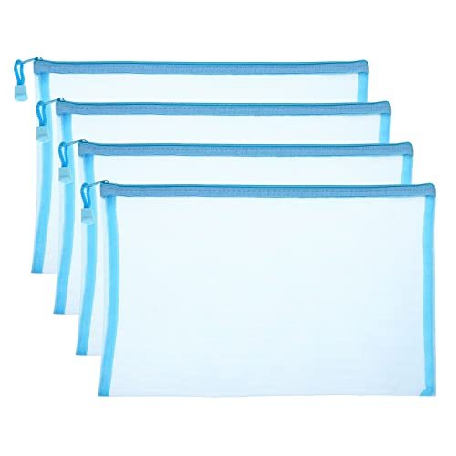 Mesh Zipper Bags, 4 Pack Nylon A4 Size Pen Pencil Travel Cases Toiletry — PATIKIL