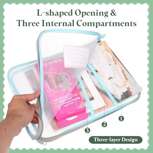 Mesh Zipper Pouch 12.4x9.3 Transparent File Bag Multi-Layer Beige view 4