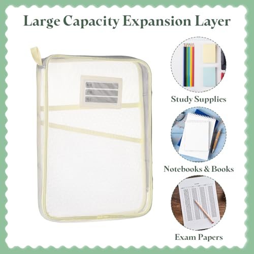 Mesh Zipper Pouch 12.4x9.3 Transparent File Bag Multi-Layer Beige view 5