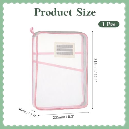 Mesh Zipper Pouch 12.4x9.3 Transparent File Bag Multi-Layer Pink view 2