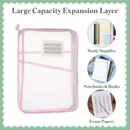 Mesh Zipper Pouch 12.4x9.3 Transparent File Bag Multi-Layer Pink view 5