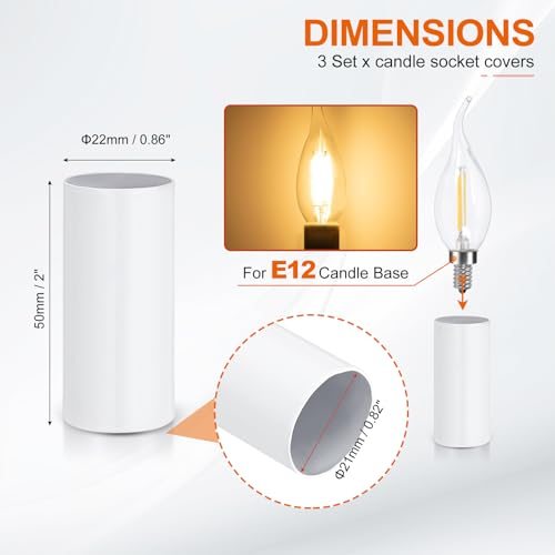 Metal E12 Candle Covers Sleeves 2" Tall White view 2