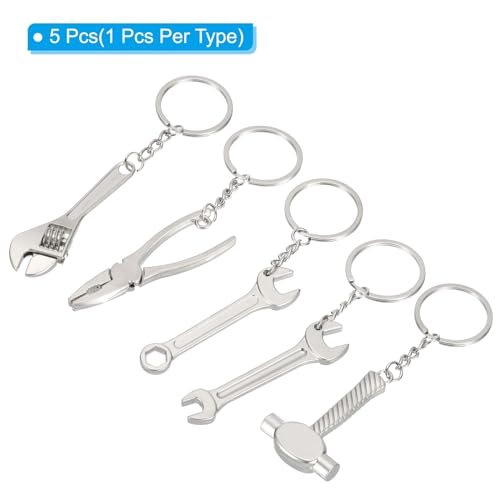 Mini Hand Tools Keychain, 5 Pack Metal Hardware Wrench Tool Keyring DIY view 3