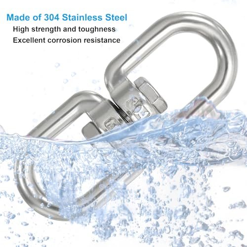Modern Double Ended Swivel Eye Hook M8, 304 Stainless Steel, Silver view 4