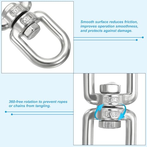 Modern Double Ended Swivel Eye Hook M8, 304 Stainless Steel, Silver view 5