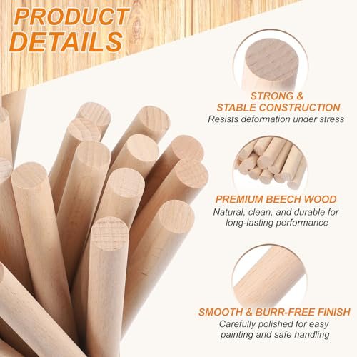 Natural Color, Round Wood Sticks Precut Wooden Rods view 3