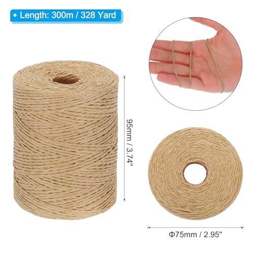 Natural Cotton Raffia Yarn 328 Yard Crochet Ribbon Coffee-Color, Raffia view 2