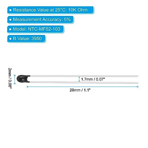 NTC Thermistors Resistors, 20Pcs 10K Ohm MF52-103 5% Accuracy High view 2