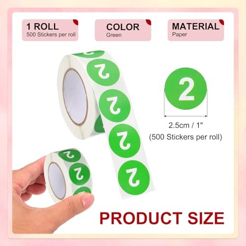 Number 2 Circle Stickers Self-Adhesive Number Label 500 Label/Roll, Round view 2
