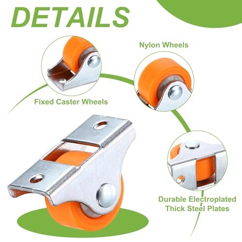 Nylon Ball Bearing Small 4pcs Orange, Non-Swivel Casters Wheels view 3