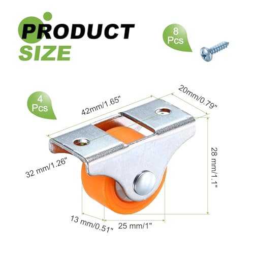 Nylon Ball Bearing Small 4pcs Orange, Non-Swivel Casters Wheels view 2
