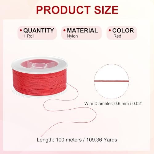 Nylon Cord 0.02"(0.6mm) x 109 Yards Braided String Red view 2