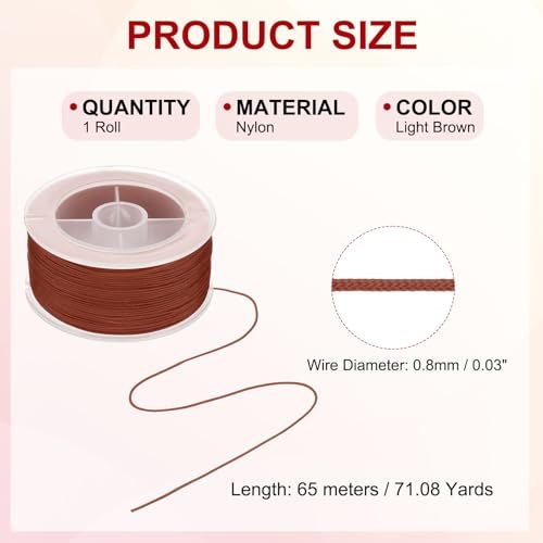 Nylon Cord 0.8mm x 71 Yards Bracelet Braided String Light Brown, Braided view 2