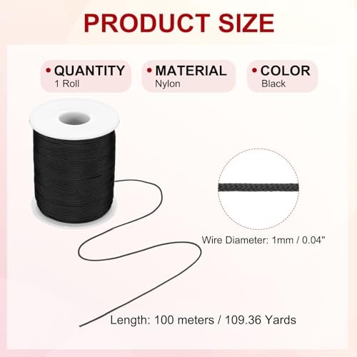 Nylon Cord 1mm x 109 Yards Bracelet Braided String Black, Braided Nylon view 2