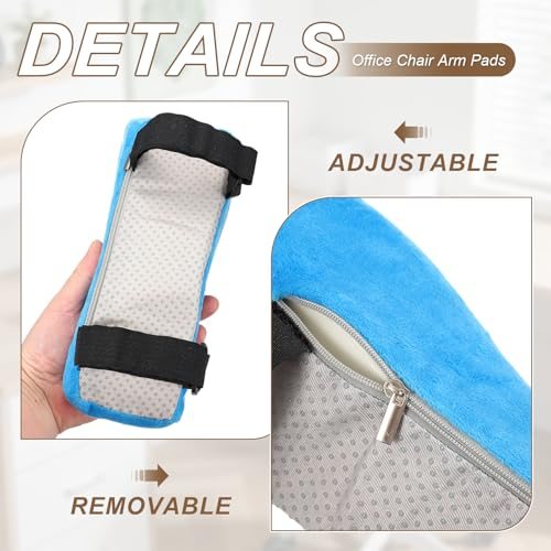 Office Chair Arm Pads 1Pair Office Chair Arm Cover 25x10x7cm Blue, Soft view 4