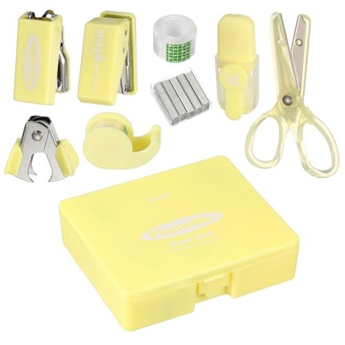Office Supplies Set Stapler Tape Dispenser Scissors 8pcs Yellow, Desk — PATIKIL