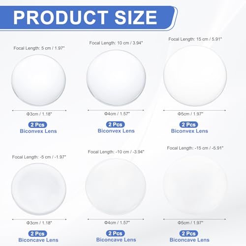 Optical Glass Lens Set, 3/4/5 cm Biconvex & Biconcave Lenses (5/10/15 cm view 2