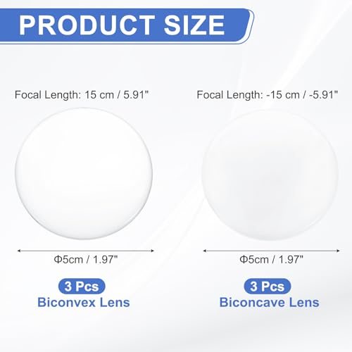Optical Lens Set, 5 cm Glass Lenses (3 Biconvex 15 cm Focal Length & 3 view 2
