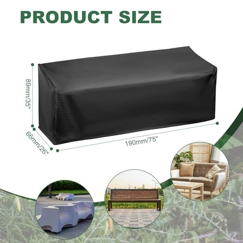 Outdoor Bench Cover, 210D Oxford Heavy Duty, 75"Lx26"Wx35"T view 2