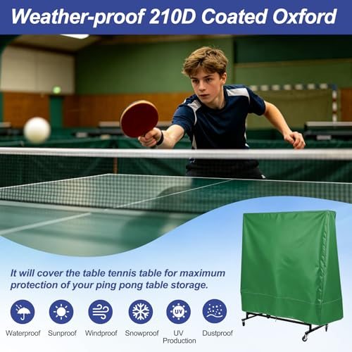Outdoor Ping Pong Table Cover Green Waterproof 73"Hx65"Lx28"W, Table view 3