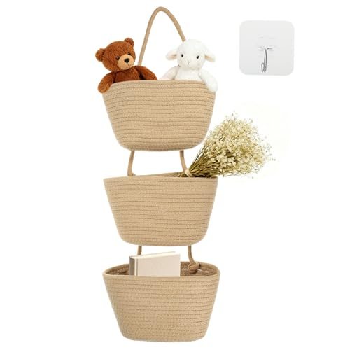 Over the Door Basket, 3 Tier Cotton Rope Woven Hanging Basket Wall — PATIKIL