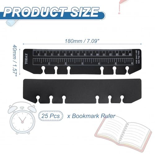 Page Marker Ruler 25 Pcs A6 6 Holes Bookmark Ruler Black view 2
